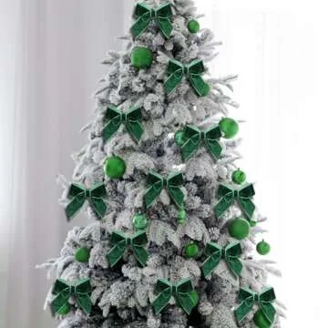 Thiccywoov 48 Pcs 8 Inch Velvet Christmas Bows for Gift Wrapping,Stretch Loops with Pre Tied Bows,Elastic Gift Bows Crafts for Christmas Boxes Wrapping Party Favors Xmas Tree Decor(Green)