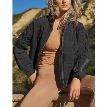 AMEBELLE Women’s Quilted Oversized Puffer Jacket Lightweight Zip Up Winter Warm Coat Outerwear with Pockets(2612-BlackX1-M)