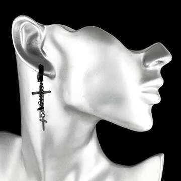 Charisma Gothic Cross Earrings Stylish Black IP Plated