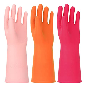 HINSOCHA 3 Pairs Rubber Cleaning Gloves - Latex-Free, 13" Reusable Nitrile Gloves