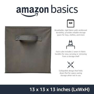 Amazon Basics Cube Organizer Storage Bins Handles, Collapsible Fabric, Pack of 6, 13"x13"x13", Gray