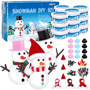 Aneco 12 Pack Christmas Snowman DIY Craft Build Snowman Craft Kit Christmas Decoration Air Dry Model...
