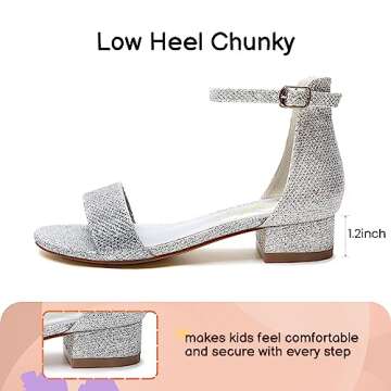 Athlefit Girls Sandals Open Toe Ankle Strap Low Heels Girl Dress Shoes For Toddler Little Big Kid Si...