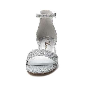 Athlefit Girls Sandals Open Toe Ankle Strap Low Heels Girl Dress Shoes For Toddler Little Big Kid Silver Glitter Size 1