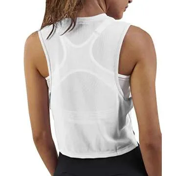 Mippo Womens Muscle Tank Sheer Mesh Workout Top Open Back Crop Top Racerback Tank Cropped Exercise Clothes for Women White S
