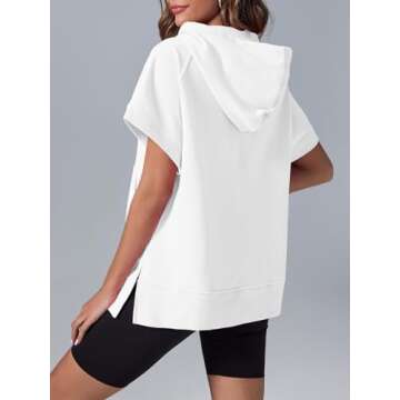 Fisoew Womens Oversized Half Zip Hoodies Short Sleeve Casual Sweatshirts Pullover Tops with Pockets ...