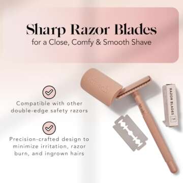 Kitsch Double Edge Razor Blades Refills, Bikini Safety Razor Blades Refills, Stainless Steel for Women and Men, Designed for a Close Shave, for Smooth Skin - 10 Count