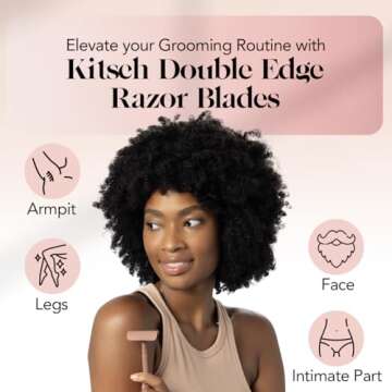 Kitsch Double Edge Razor Blades Refills, Bikini Safety Razor Blades Refills, Stainless Steel for Women and Men, Designed for a Close Shave, for Smooth Skin - 10 Count