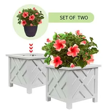 Trenton Gifts Chippendale White Planter Box Set of 2 - Elegant Outdoor Plant Pot for Patio, Porch De...