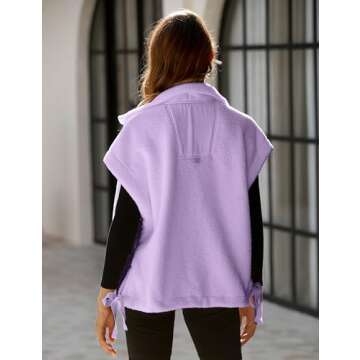 AMEBELLE Women's Oversized Fleece Vest Trendy Sleeveless Sherpa Jacket Winter Warm Fuzzy Outerwear Vest with Pockets(2610-LightPurple-L)