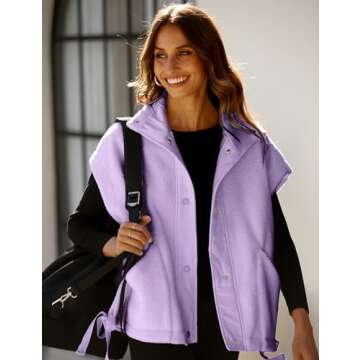 AMEBELLE Women's Oversized Fleece Vest Trendy Sleeveless Sherpa Jacket Winter Warm Fuzzy Outerwear Vest with Pockets(2610-LightPurple-L)