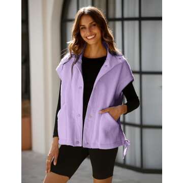 AMEBELLE Women's Oversized Fleece Vest Trendy Sleeveless Sherpa Jacket Winter Warm Fuzzy Outerwear Vest with Pockets(2610-LightPurple-L)