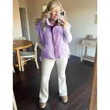 AMEBELLE Women's Oversized Fleece Vest Trendy Sleeveless Sherpa Jacket Winter Warm Fuzzy Outerwear Vest with Pockets(2610-LightPurple-L)