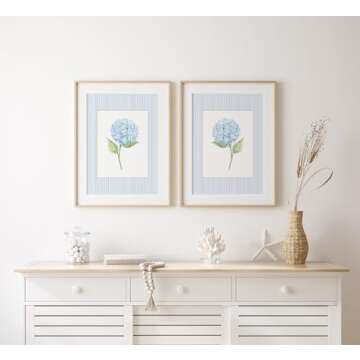 Trendy Blue Bow Canvas Wall Art Watercolor Hydrangea Coquette Paintings Pictures Wall Decor Coastal Preppy Aesthetic Posters Prints for Girly Room Bedroom College Apartment Home Decoration (Unframed)