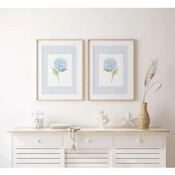 Trendy Blue Bow Canvas Wall Art Watercolor Hydrangea Coquette Paintings Pictures Wall Decor Coastal Preppy Aesthetic Posters Prints for Girly Room Bedroom College Apartment Home Decoration (Unframed)