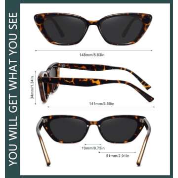 WOWSUN Cat Eye Sunglasses Womens Retro Narrow Trendy Polarized Sunglasses