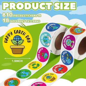 Outus 810 Pieces Earth Day Stickers Save The Earth Roll Sticker Environmental Protection Decals Eco Friendly Educational Label Rolls for Water Bottle Bumper Laptop Car Truck Luggage Decor