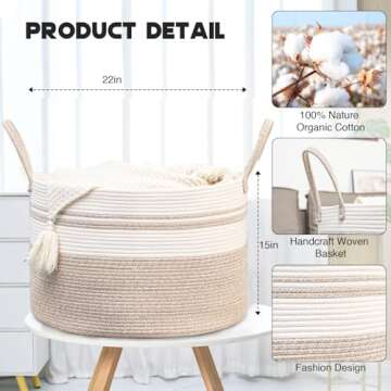 HOMHOLDON 110L Extra Large Laundry Baskets, Storage Basket for Organizing,Woven Basket for Storage,C...