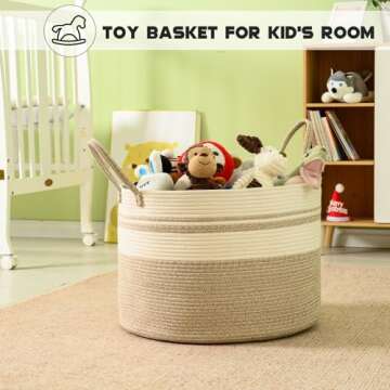 HOMHOLDON 110L Extra Large Laundry Baskets, Storage Basket for Organizing,Woven Basket for Storage,Cotton Rope Basket,Nursery Basket,Large Blanket Basket for Living Room,Toys Basket(White/Brown)