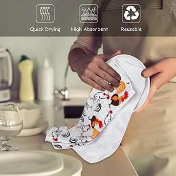 RUODON Rooster Kitchen Set - 5 Pack Towels, Mitts, & Potholders