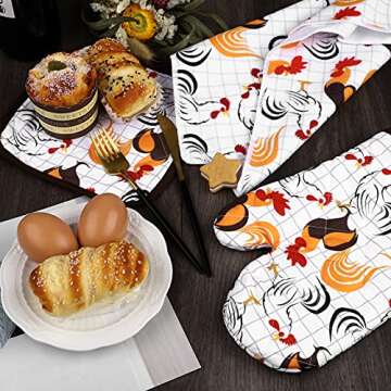 RUODON Rooster Kitchen Set - 5 Pack Towels, Mitts, & Potholders