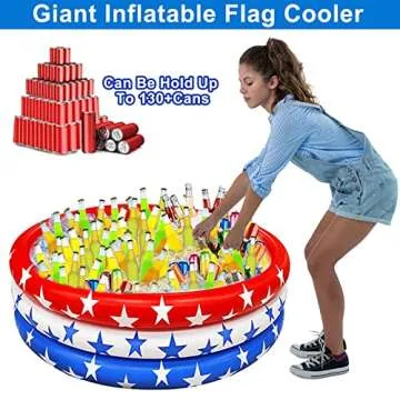 American Flag Inflatable Serving Bar Ice Party Cooler, 130+ Cans Large Capacity Cooler Tray Food Drink Container Indoor Outdoor Picnic Luau Pool Hawaiian Party Supplies