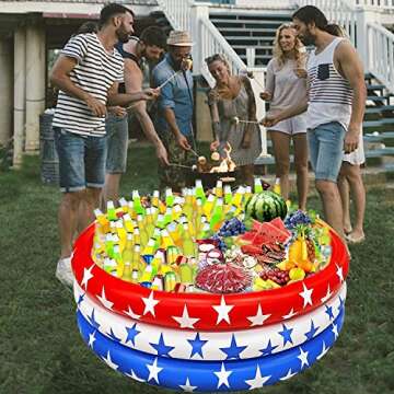 American Flag Inflatable Serving Bar Ice Party Cooler, 130+ Cans Large Capacity Cooler Tray Food Drink Container Indoor Outdoor Picnic Luau Pool Hawaiian Party Supplies