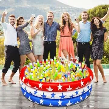 American Flag Inflatable Serving Bar Ice Party Cooler, 130+ Cans Large Capacity Cooler Tray Food Drink Container Indoor Outdoor Picnic Luau Pool Hawaiian Party Supplies