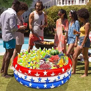 American Flag Inflatable Serving Bar Ice Party Cooler, 130+ Cans Large Capacity Cooler Tray Food Drink Container Indoor Outdoor Picnic Luau Pool Hawaiian Party Supplies