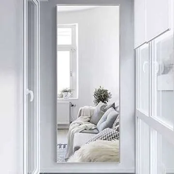 NeuType Full Length Mirror Standing Hanging or Leaning Against Wall, Large Rectangle Bedroom Mirror Floor Mirror Dressing Mirror Wall-Mounted Mirror, Aluminum Alloy Thin Frame, Silver, 65"x22"
