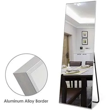 NeuType Full Length Mirror Standing Hanging or Leaning Against Wall, Large Rectangle Bedroom Mirror Floor Mirror Dressing Mirror Wall-Mounted Mirror, Aluminum Alloy Thin Frame, Silver, 65"x22"