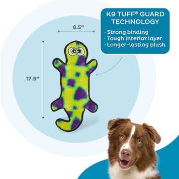 Outward Hound Durablez Tough Plush Squeaky Dog Toy, Gecko, Green, Large