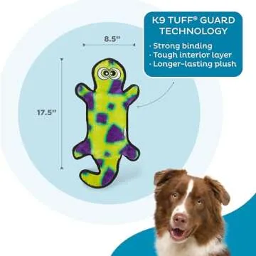 Outward Hound Durablez Tough Plush Squeaky Dog Toy, Gecko, Green, Large