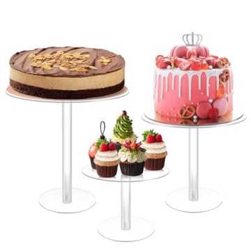 3PCS Acrylic Cake Stand, Tall Cake Stand, Acrylic Dessert Table Display Set, Round Clear Cake Stand,...