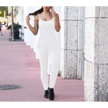 Xuan2Xuan3 Women Bodysuit Spaghetti Strap Bodycon Tank One Piece Jumpsuits Rompers Playsuit Unitard Outfits Catsuit White,Large
