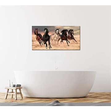 SkenoArt Animal Canvas Wall Art Painting Running Horse Poster Artwork for Office Home Decor Pictures Modern Giclee Print Office Home Decoration Art Gift Ready to Hang 24x48 Inch