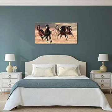 SkenoArt Animal Canvas Wall Art Painting Running Horse Poster Artwork for Office Home Decor Pictures Modern Giclee Print Office Home Decoration Art Gift Ready to Hang 24x48 Inch