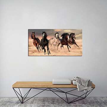 SkenoArt Animal Canvas Wall Art Painting Running Horse Poster Artwork for Office Home Decor Pictures Modern Giclee Print Office Home Decoration Art Gift Ready to Hang 24x48 Inch