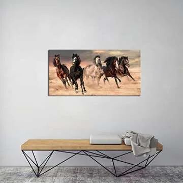 SkenoArt Animal Canvas Wall Art Painting Running Horse Poster Artwork for Office Home Decor Pictures Modern Giclee Print Office Home Decoration Art Gift Ready to Hang 24x48 Inch
