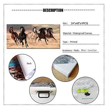 SkenoArt Animal Canvas Wall Art Painting Running Horse Poster Artwork for Office Home Decor Pictures Modern Giclee Print Office Home Decoration Art Gift Ready to Hang 24x48 Inch