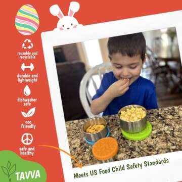 TAVVA Stainless Steel Lunch Containers for Kids (12oz / 7oz / 3oz), Kids Lunch & Snack Containers wi...