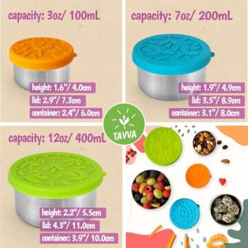 TAVVA Stainless Steel Lunch Containers for Kids (12oz / 7oz / 3oz), Kids Lunch & Snack Containers with Lids
