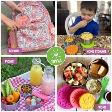 TAVVA Stainless Steel Lunch Containers for Kids (12oz / 7oz / 3oz), Kids Lunch & Snack Containers with Lids