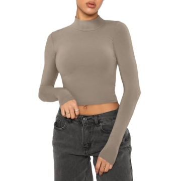 REORIA Women's Versatile Mock Turtleneck Crop Tops