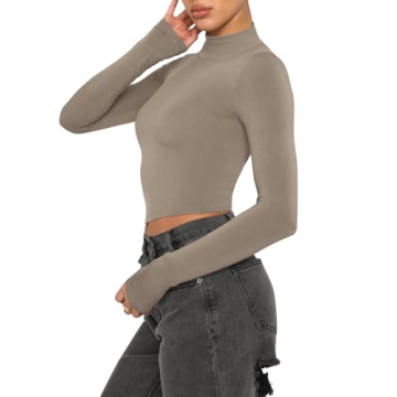 REORIA Women's Versatile Mock Turtleneck Crop Tops