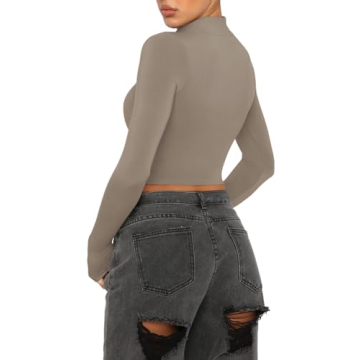 REORIA Women's Versatile Mock Turtleneck Crop Tops