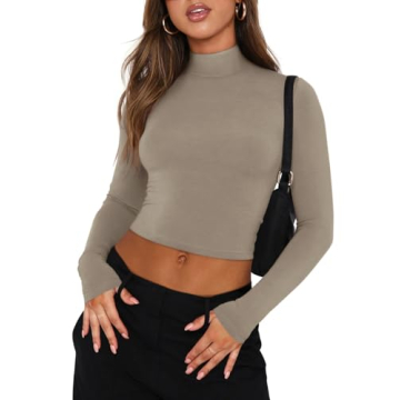 REORIA Women's Versatile Mock Turtleneck Crop Tops