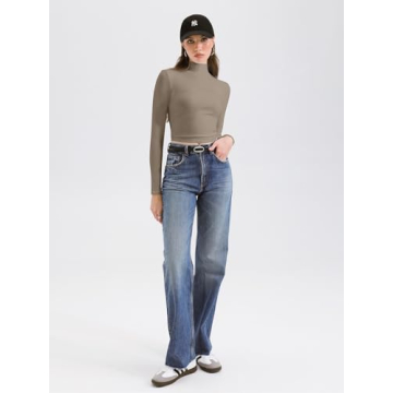 REORIA Women's Versatile Mock Turtleneck Crop Tops