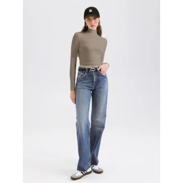 REORIA Women's Versatile Mock Turtleneck Crop Tops