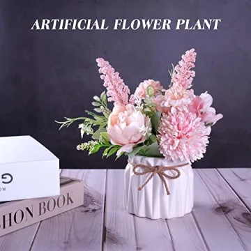 Artificial Pink Flowers in Ceramic Vase for Indoor Decor